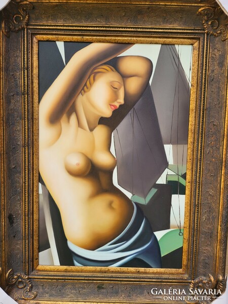 Tamara de Lempicka style art deco female nude oil painting