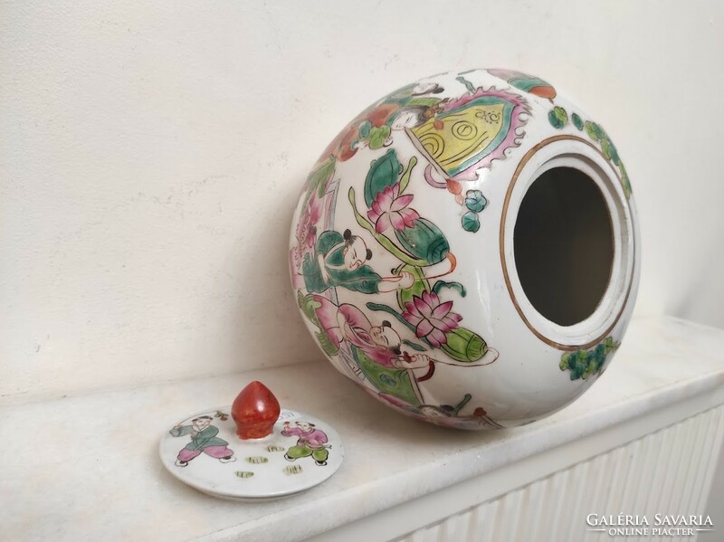 Antique Chinese Porcelain Egg Shaped Multicolored Colored Lid Urn Vase with Life Scene 155 5611