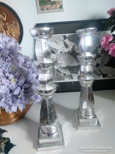 Pair of beautiful, silver-colored candle holders, 35 cm high