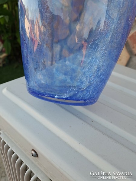 Kék repesztett Fátyolüveg fátyol karcagi berekfürdői üveg váza Gyűjtői mid-century modern