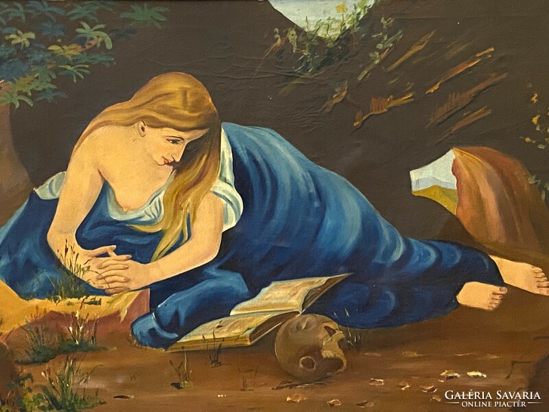 Mary Magdalene reclining woman 114 x 70 cm large church framed oil canvas painting