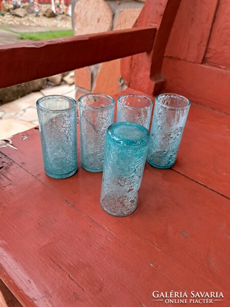 Retro ritka türkisz 5 db pohár repesztett Gyönyörű  Fátyolüveg fátyol karcagi berekfürdői üveg
