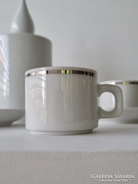 Vintage Picco minőségi porcelán 2 személyes kávéskészlet - platina díszítéssel