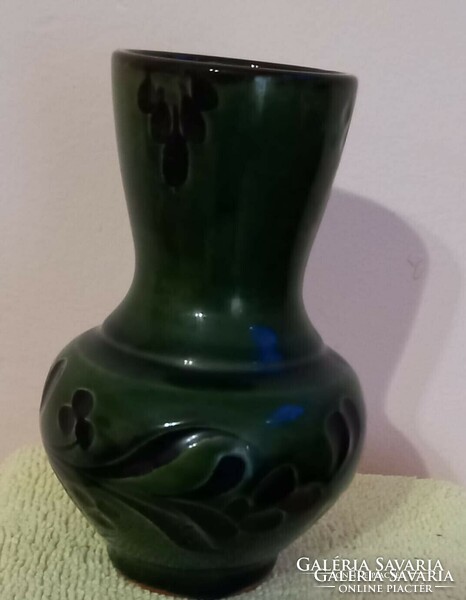 Juried folk green applied art vase ceramic vase