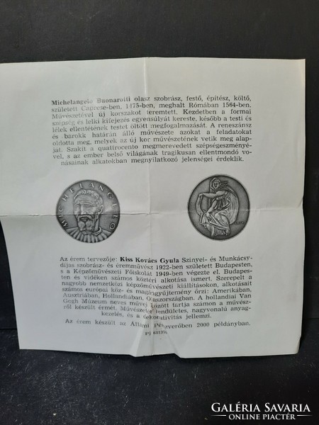 Kiss Kovács Gyula: Michelangelo - jelzett bronzplakett, 6 cm, Állami Pénzverő
