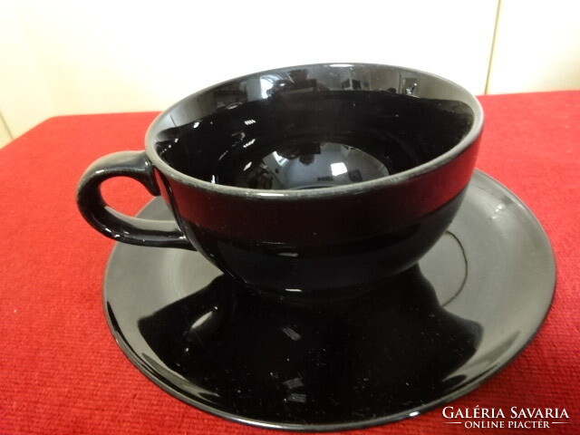 Fekete porcelán teáscsésze + alátét, négy darab egyben eladó. Jókai.