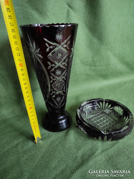 Ajka crystal polished crystal vase and ashtray, ashtray, distal