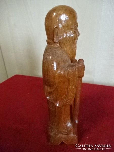 Kínai faszobor, kézzel faragott szerzetes figura, magassága 18,5 cm. Jókai.