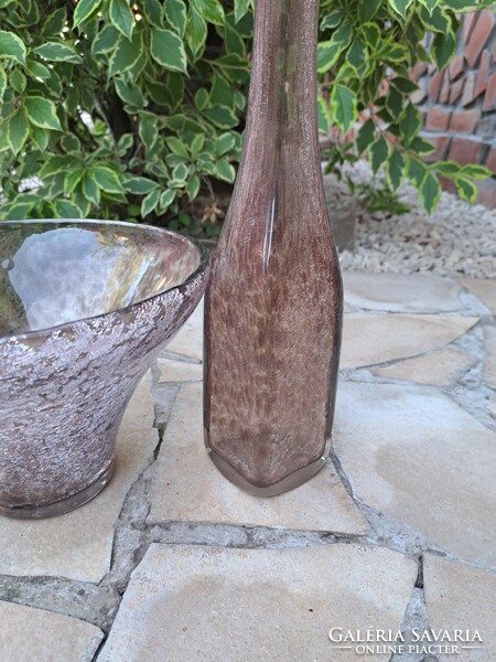 Barnás kínáló repesztett Fátyolüveg fátyol karcagi berekfürdői üveg váza Gyűjtői mid-century modern