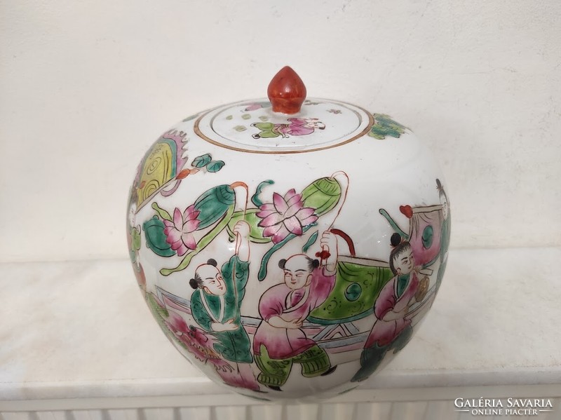 Antique Chinese Porcelain Egg Shaped Multicolored Colored Lid Urn Vase with Life Scene 155 5611