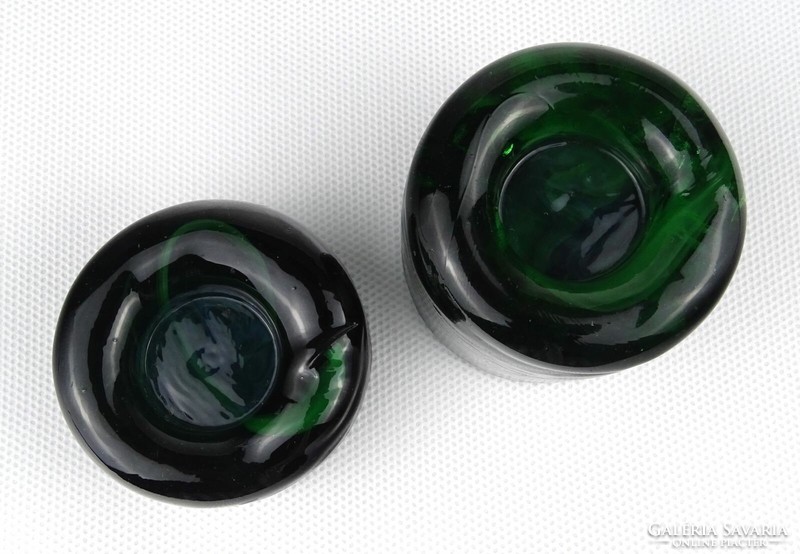 1O660 industrial idea green blown glass candle holder pair