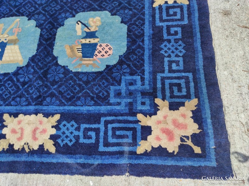 Antique Chinese rug knotted animal motif hand knotted repaired 7484