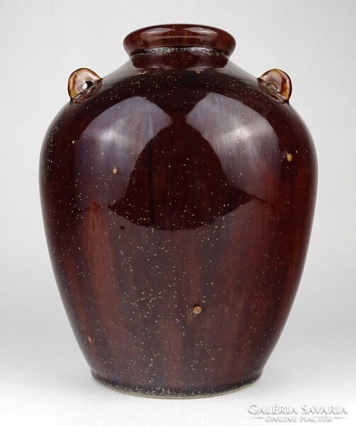 1O499 Hibátlan barna mázas kerámia váza 20.5 cm