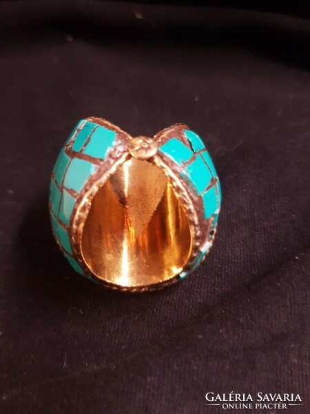 Special old coral turquoise inlaid ethnic robust ring