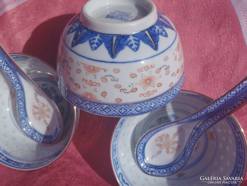 Chinese rice grain porcelain with pudding spoon, 4 pairs