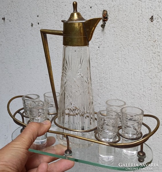 Antique art nouveau table centrepiece, drinks dispenser, schnapps, liquor, glass glasses, carafe