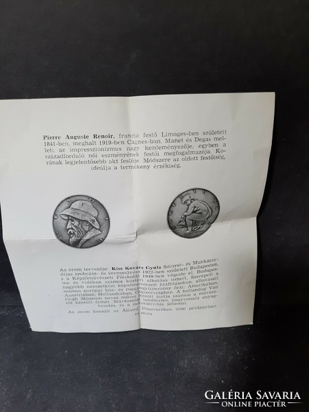 Kiss Kovács Gyula: Renoir - jelzett bronzplakett, 6 cm, Állami Pénzverő