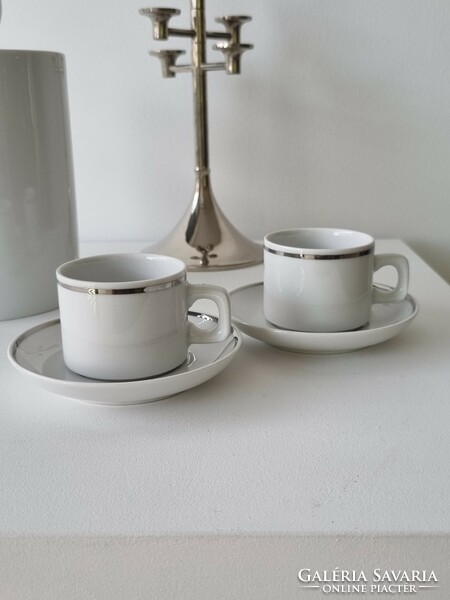 Vintage Picco minőségi porcelán 2 személyes kávéskészlet - platina díszítéssel