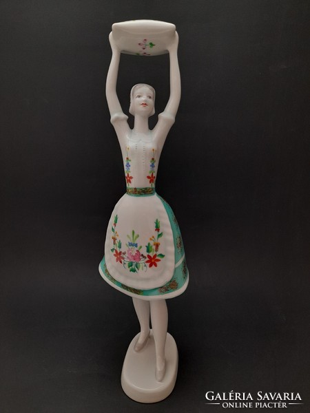 Hollóháza porcelain figure of a girl in folk costume, pillow