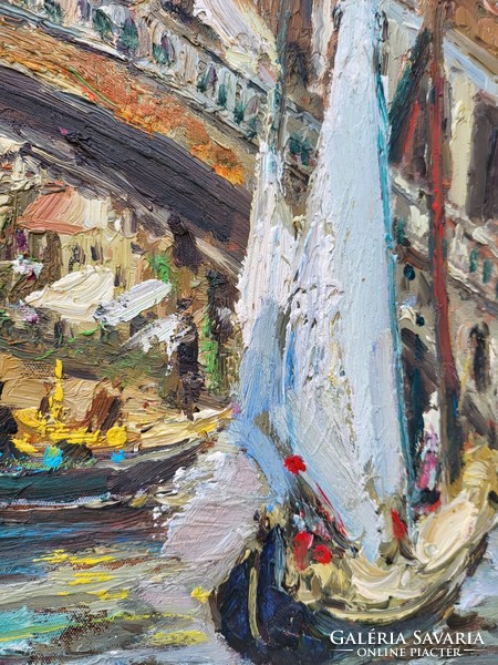Impresszionista olaj-vászon festmény, velencei életkép