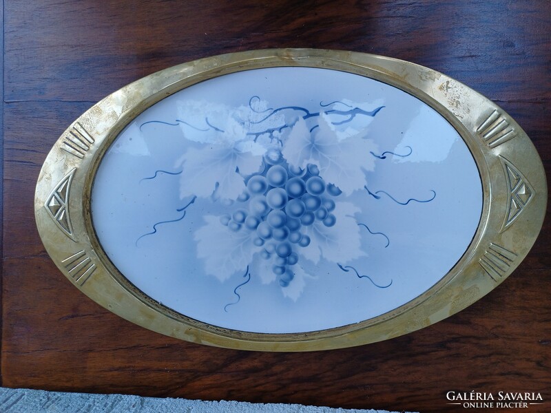 Secession, art deco red and porcelain earthenware inlaid, center table offering fruit and short drinks