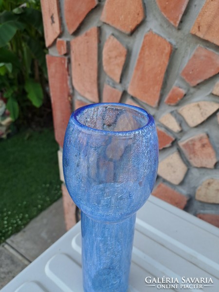 Blue cracked veil glass veil karcagi berekbürdő glass vase collectors mid-century modern