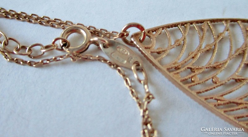 Szép régi aranyozott ezüst nyaklánc gyönyörű kézműves medállal