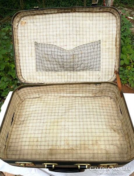 Eredeti Csehszlovák kis méretű elegáns női pepita bőrönd, retro utazó koffer- Kazeto - vintage