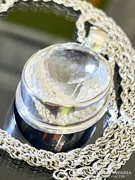 Lenyűgöző, döbbenetes ezüst nyaklánc és Medál, hatalmas kristály kővel