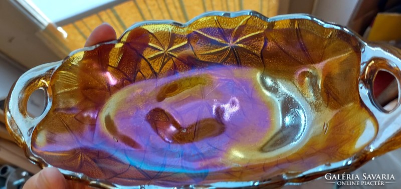 Art Nouveau fenton carnival serving bowl in iridescent golden amber color