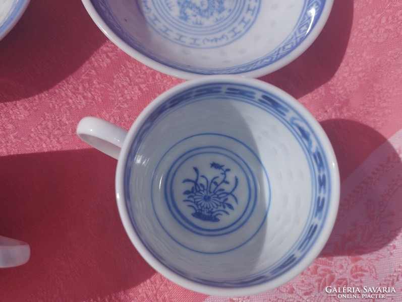 Chinese rice grain porcelain coffee cup with bottom, 2 pairs