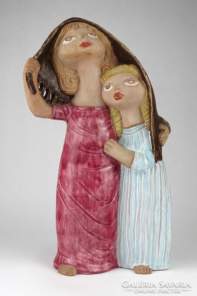 1O462 butcher's gauze: mother daughter raindrop ceramic figure 31 cm