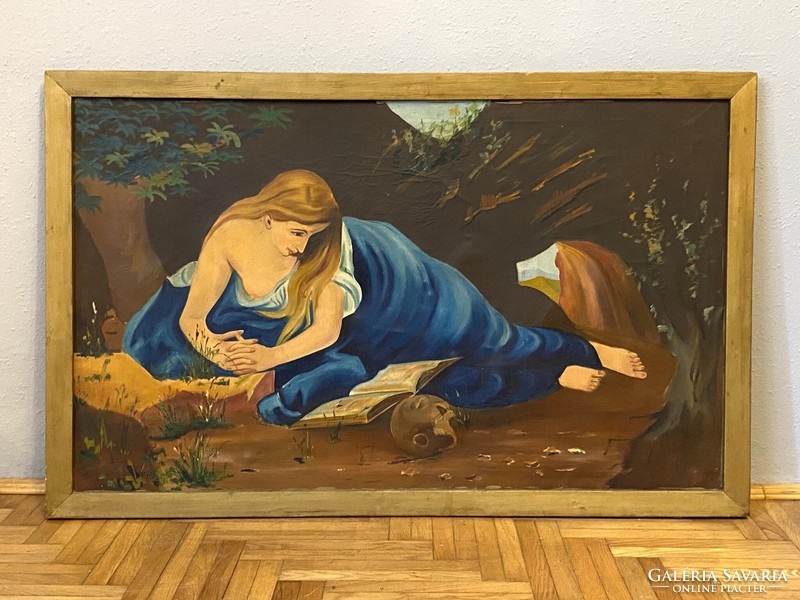 Mary Magdalene reclining woman 114 x 70 cm large church framed oil canvas painting