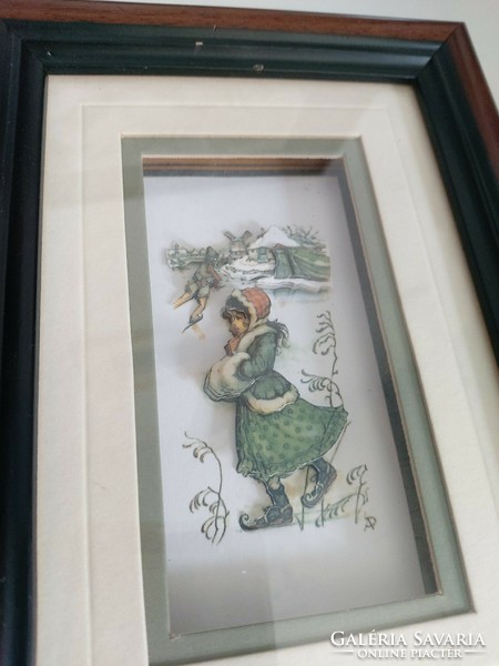 Charming, unique skating figures made in England in pairs in a nice frame living pictures 20.5x15