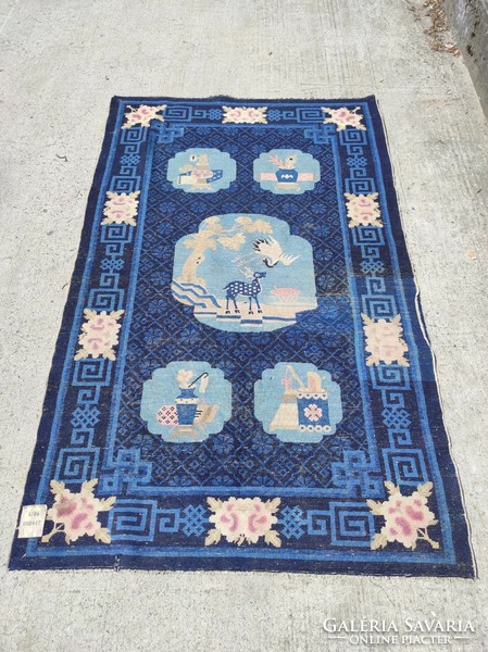 Antique Chinese rug knotted animal motif hand knotted repaired 7484