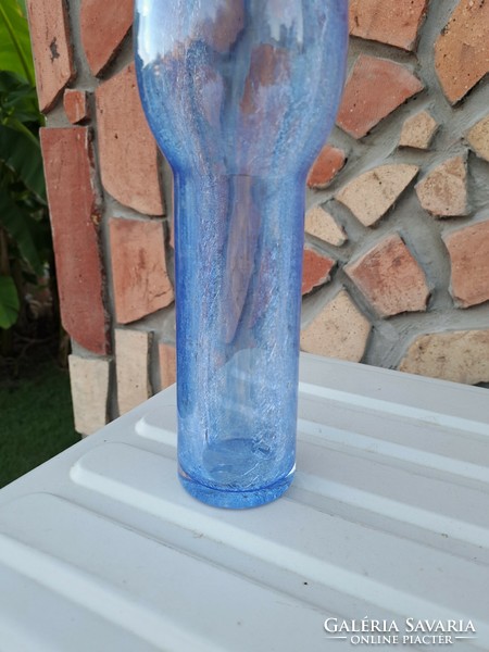 Blue cracked veil glass veil karcagi berekbürdő glass vase collectors mid-century modern