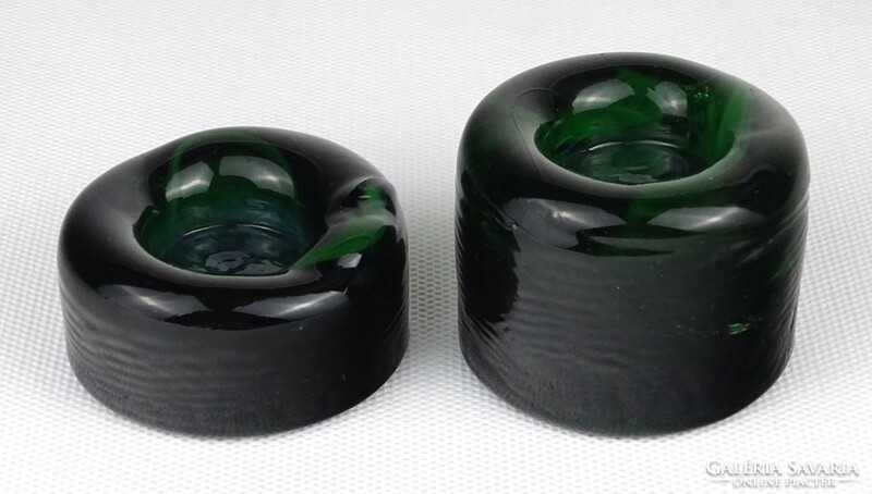 1O660 Iparművészeti IDEA zöld fújt üveg gyertyatartó pár