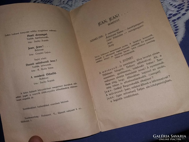 Antik 1917 Fehér Kabaré Könyvtár : Jean..Jean !! Bohózat , Csupkó Lajos írása RÉNYI kiadása