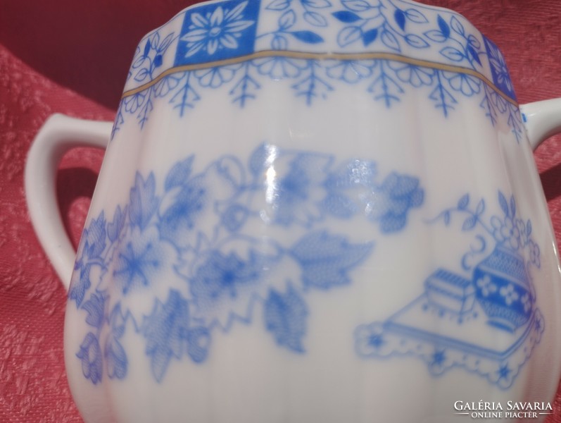 China Blau ( kínai kék) mintás porcelán cukortartó tetővel