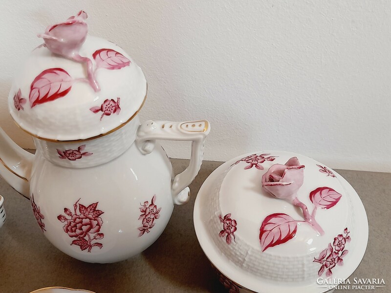 Herendi rózsafogós Eton mintás, pur-pur, lila színű kávés készlet