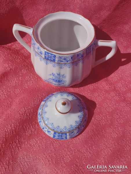China Blau ( kínai kék) mintás porcelán cukortartó tetővel