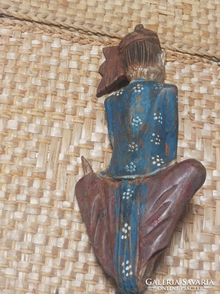 Very old painted hand carved samurai wood