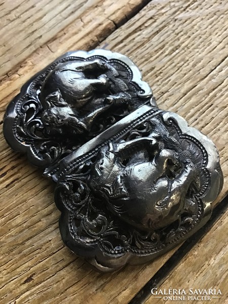 Antique Burmese handcrafted silver belt buckle with an elephant motif