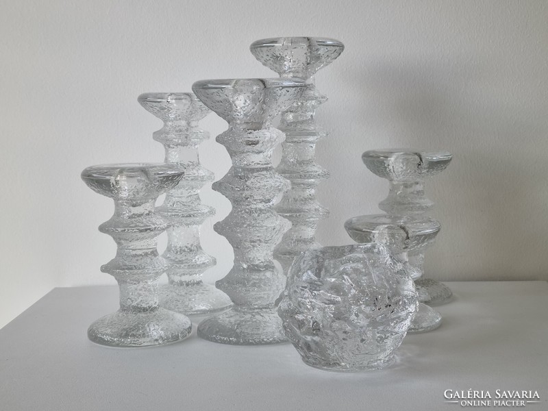 2 iittala Finnish ice glass candle holders with 4 and 5 rings - festivo design by timo sarpaneva