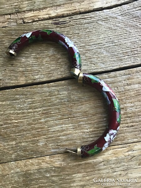 Old Chinese fire enamel metal bangle, openable