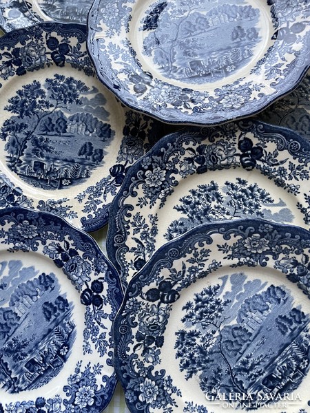 Palissy avon scenes, beautiful mature, blue pattern cake plates - 8 pcs