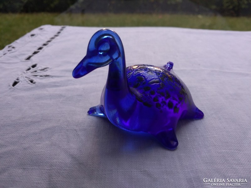 Fenton blue artist glass duck
