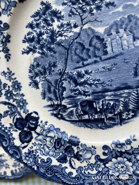 Palissy avon scenes, beautiful mature, blue pattern cake plates - 8 pcs