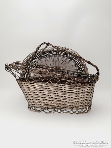 Silver-plated woven drink holder and basket, 2 in one