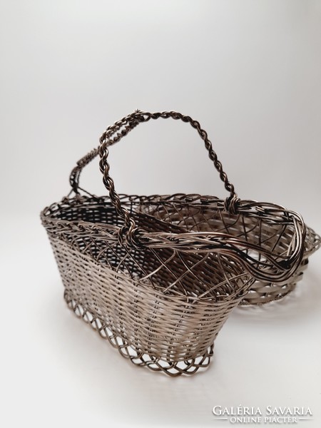 Silver-plated woven drink holder and basket, 2 in one